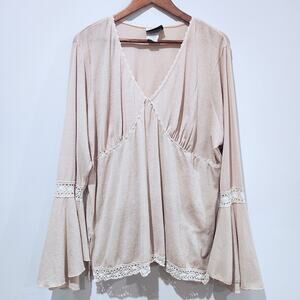 Vintage Fashion Bug Crochet Empire Waist Bell Sleeve Blouse Size 22/24 Cottage